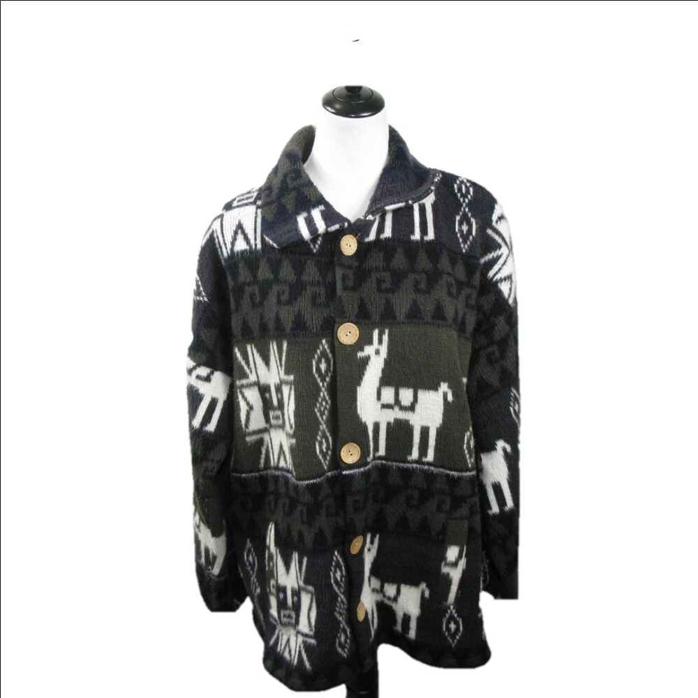 Llama Print Unbranded Button Front Cardigan/Shack… - image 1